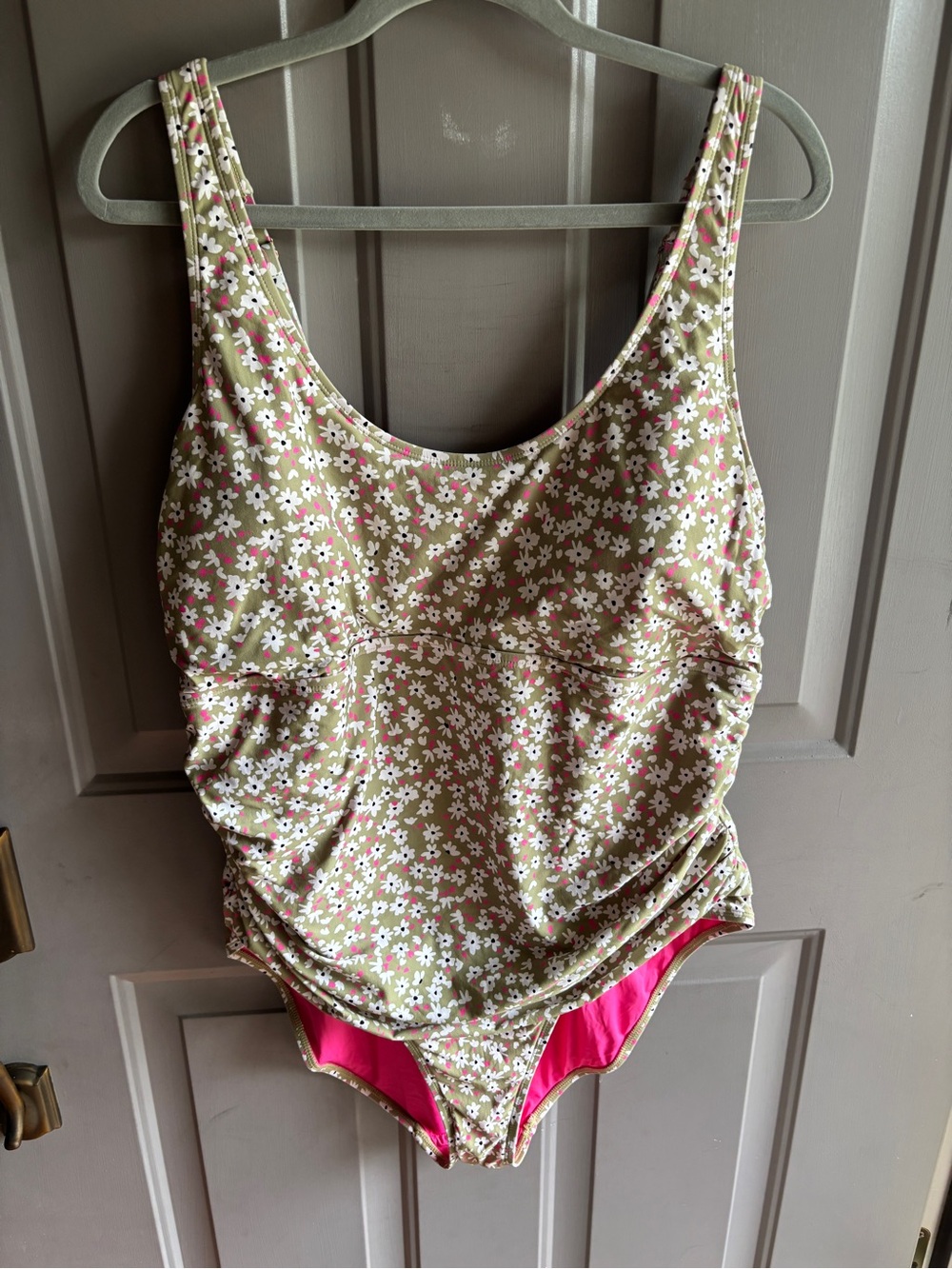 Anne Cole Floral One-Piece Swimsuit in Olive with Pink Lining size 24W